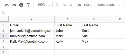 Email list example on spreadsheet